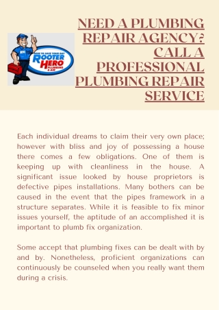 Need a Plumbing Repair Agency Call a Professional Plumbing Repair Service