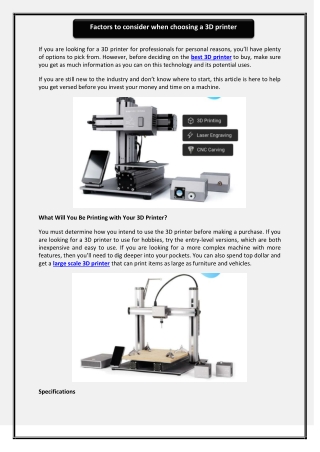 Factors to consider when choosing a 3D printer