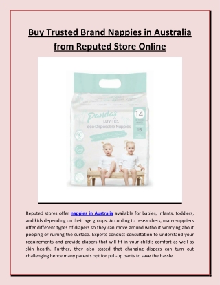 Buy Trusted Brand Nappies in Australia from Reputed Store Online