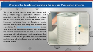 What are the Benefits of Installing the Best Air Purification System?