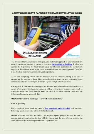 4 most common data cabling in Brisbane installation issues