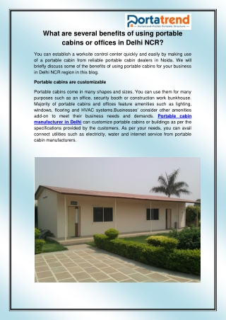 Portable Cabin Manufacturer in Delhi