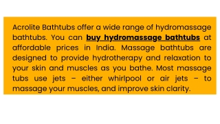 Buy Hydromassage Bathtub Online in India at Affordable Prices