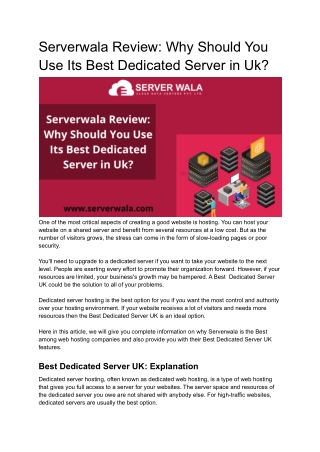 Serverwala Review_ Why Should You Use Its Best Dedicated Server in Uk