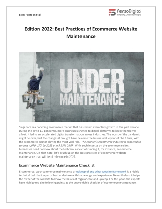 Edition 2022 Best Practices of Ecommerce Website Maintenance