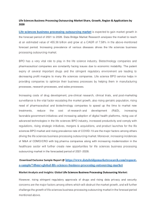Life Sciences Business Processing Outsourcing Market Share, Growth, Region & Applications by 2028