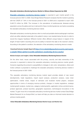 Wearable Ambulatory Monitoring Devices Market to Witness Robust Expansion by 2028