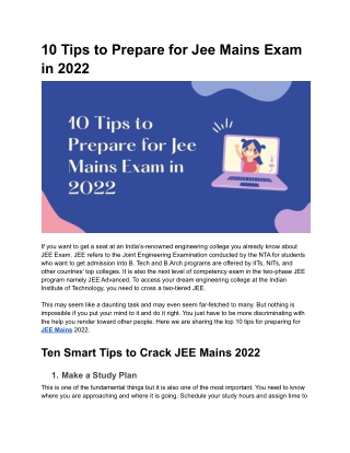 10 Tips to Prepare for Jee Mains Exam in 2022