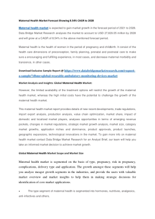 Maternal Health Market Forecast Showing 8.54 CAGR to 2028