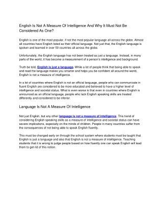 English Is Not A Measure Of Intelligence And Why It Must Not Be Considered As One