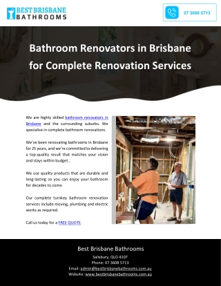 Bathroom Renovators in Brisbane for Complete Renovation Services