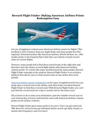 Reward Flight Finder: Making American Airlines Points Redemption Easy