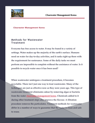 Methods for Wastewater Treatment