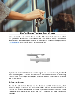 Tips To Choose The Best Door Closers