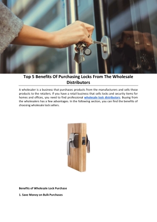 Top 5 Benefits Of Purchasing Locks From The Wholesale Distributors