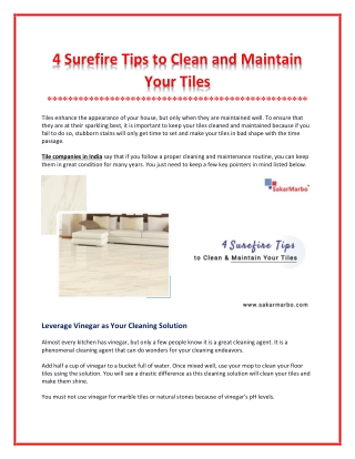 4 Tips for Taking Care of Your Tiles