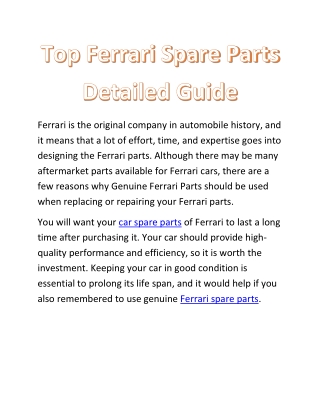 Top Ferrari Spare Parts Detailed Guide