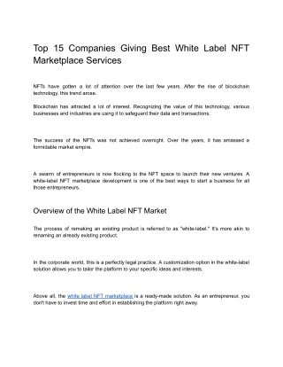 Top 15 Companies Giving Best White Label NFT Marketplace Services