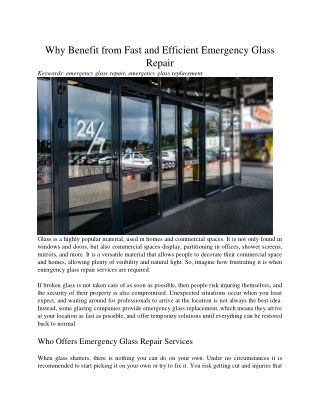 Why Benefit from Fast and Efficient Emergency Glass Repair