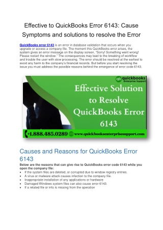 Effective to QuickBooks Error 6143 - Cause Symptoms and solutions to resolve the Error