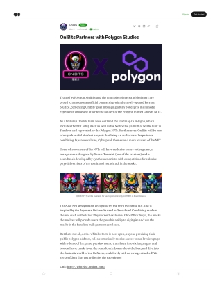 OniBits Partners with Polygon Studios