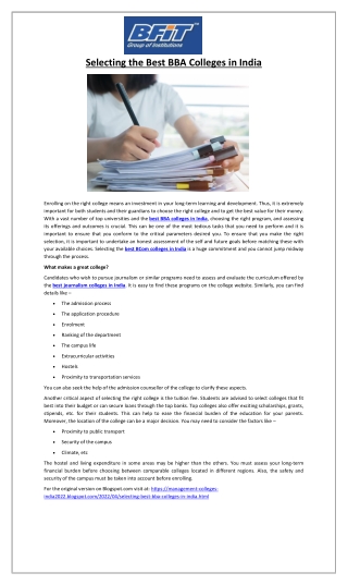 Selecting the Best BBA Colleges in India