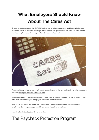 What Employers Should Know About The Cares Act