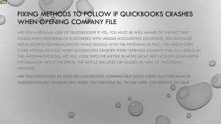 Here’s a guide to fix QuickBooks Crashes When Opening Company File issue