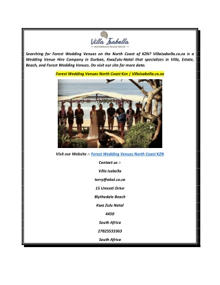 Forest Wedding Venues North Coast Kzn  Villaisabella.co.za