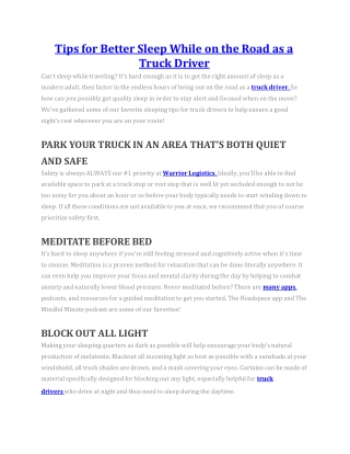 Tips for Better Sleep While on the Road as a Truck Driver