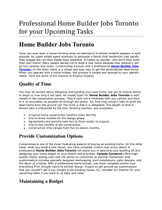Professional Home Builder Jobs Toronto is Near You