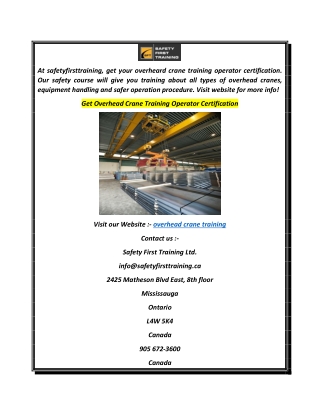 Get Overhead Crane Training Operator Certification