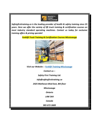 Forklift Truck Training  Certification Courses Mississauga