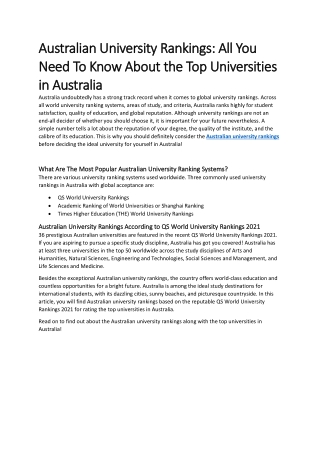 Australian University Rankings: All You Need To Know About the Top Universities