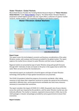 Water Filtration: Global Markets