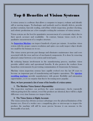 Top 8 Benefits of Vision Systems