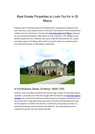 Real Estate Properties to Look Out for in St Marys