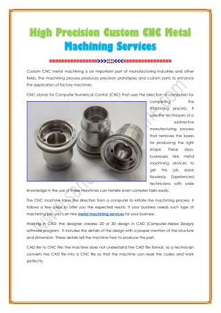 Custom CNC Metal Machining Services