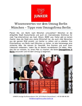 Wissenswertes vor dem Umzug Berlin München – Tipps vom Umzugsfirma Berlin