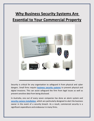 Why Business Security Systems Are Essential to Your Commercial Property