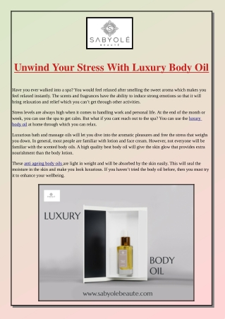 Unwind Your Stress With Luxury Body Oil - Sabyole Beaute
