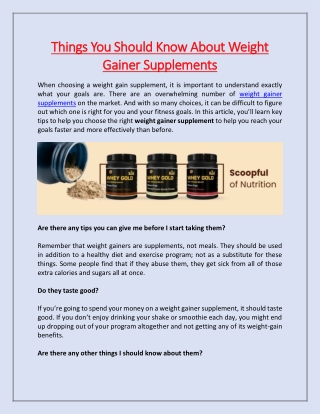 Things You Should Know About Weight Gainer Supplements