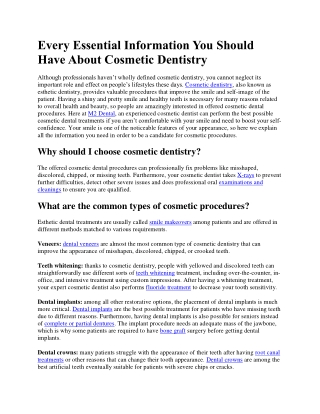 Every Essential Information You Should Have About Cosmetic Dentistry