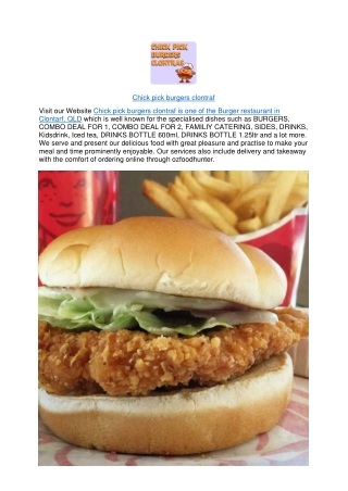 $5 Off – Chick pick burgers Takeaway and Delivery clontraf Menu,QLD