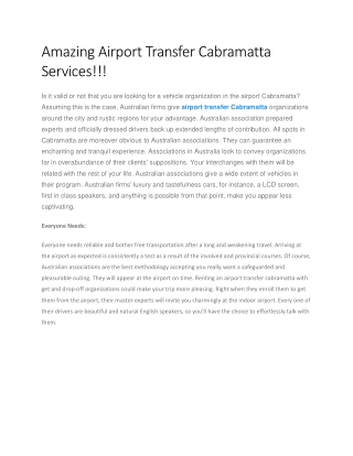 Amazing Airport Transfer Cabramatta Services!!!