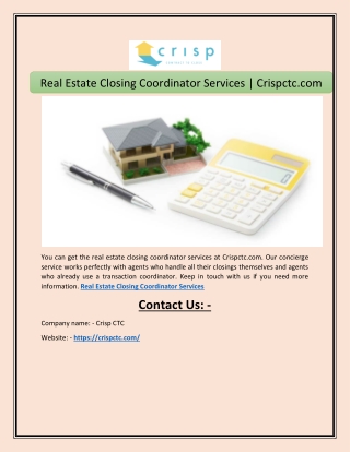Real Estate Closing Coordinator Services | Crispctc.com