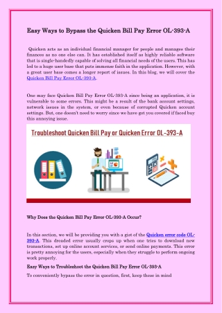 Easy Ways to Bypass the Quicken Bill Pay Error OL-393-A