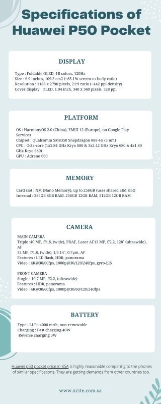 Specifications of Huawei P50 Pocket