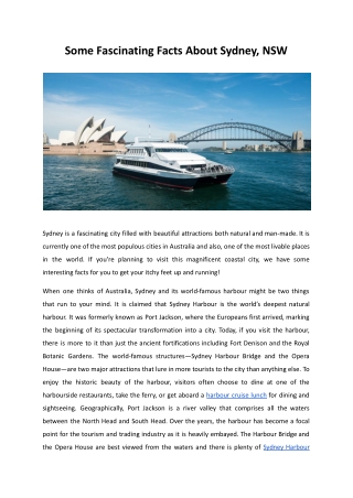 Some Fascinating Facts About Sydney, NSW