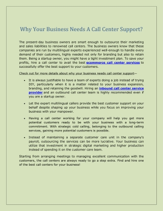 Why Your Business Needs A Call Center Support